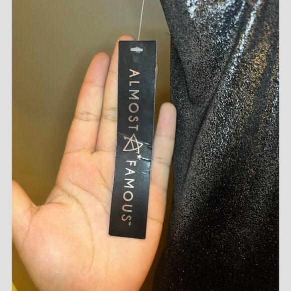 Black Metallic Cowl Neck Mini Dress Size Large - Picture 4 of 4